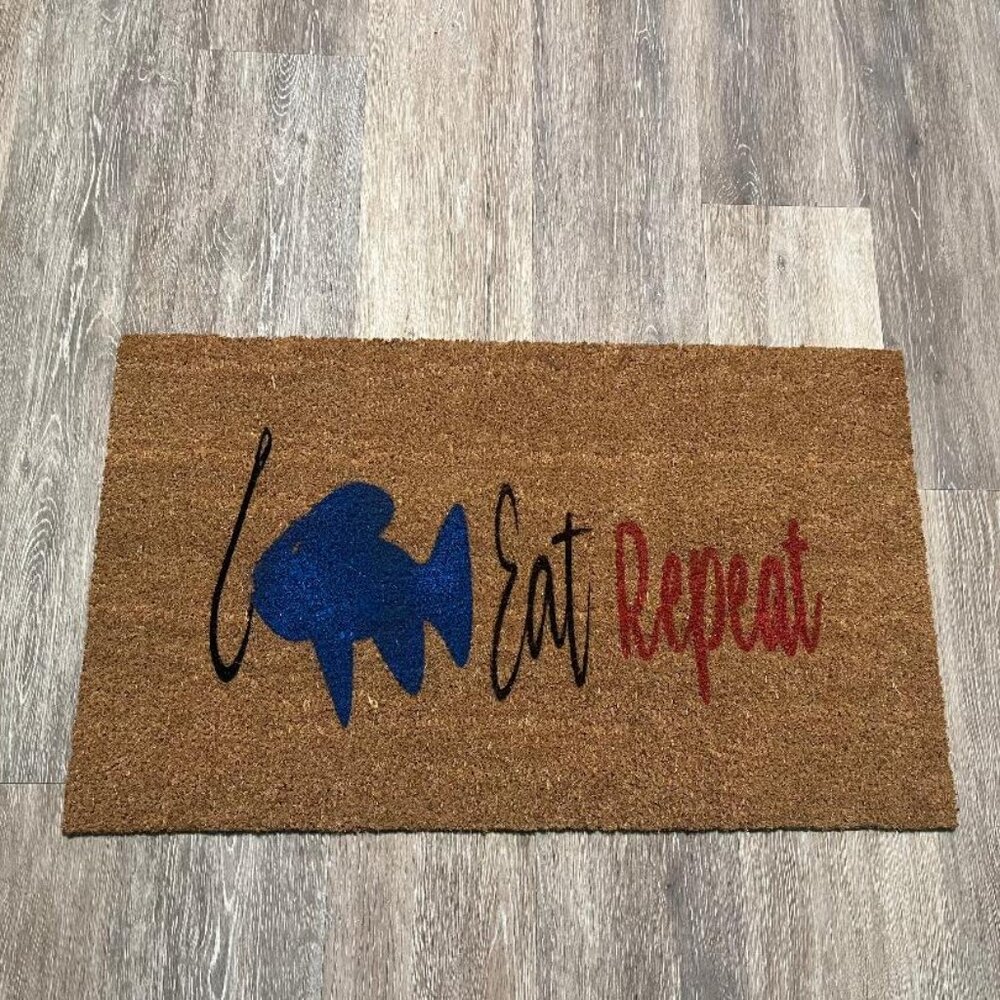 Fish Eat Repeat decorative coir doormat
